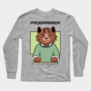 Programmer Cool Dreads Cat with Keyboard Long Sleeve T-Shirt